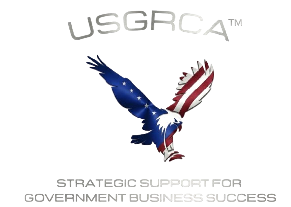 USGRC A logo with a patriotic red, white, and blue eagle and the slogan "Strategic support for government business success."